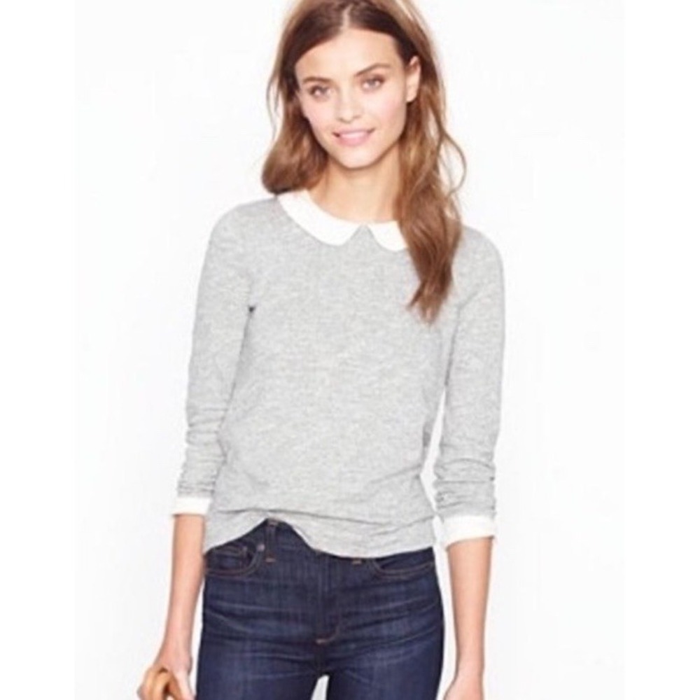 J.Crew Peter Pan Collar Heathered Gray Long Sleeve Sweater‎ Tunic Loose Medium
